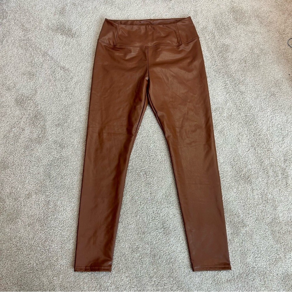 7 for all mankind camel brown faux leather high waisted leggings Sz L NWOT - Picture 10 of 10